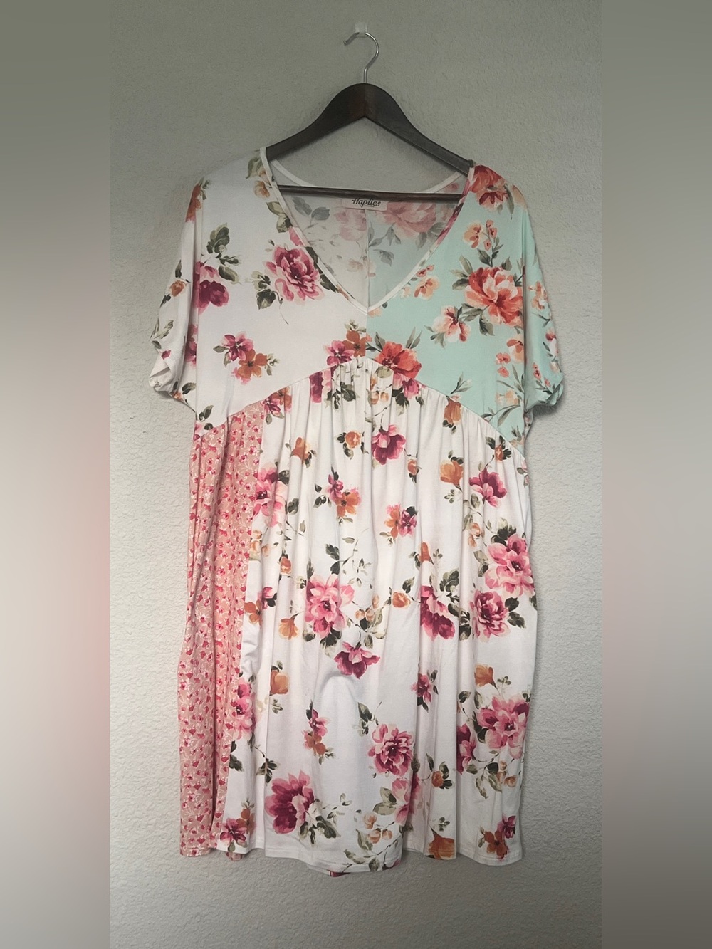Haptics Patchwork Floral V-Neck Babydoll Dress Size S
